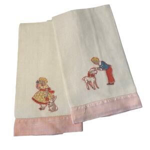 Vintage Handmade Linen Kids Tea Towels 24x14